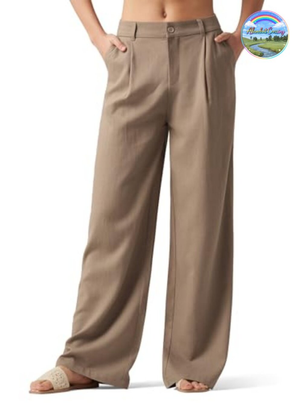 Women's Wide Leg Linen Blend Pants High Waisted Elastic Waist Work Pants